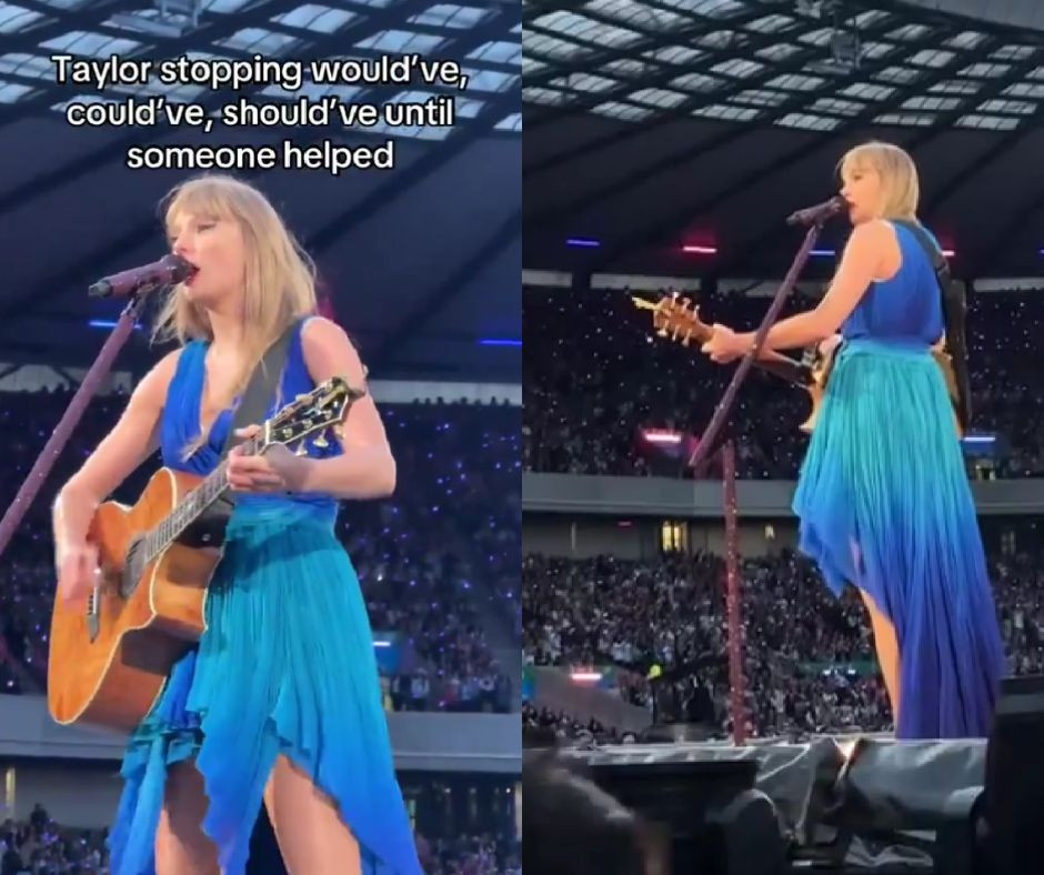 Taylor Swift tạm dừng màn trình diễn để giúp đỡ khán giả. Taylor Swift tạm dừng màn trình diễn để giúp đỡ khán giả.