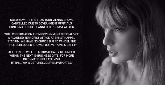 Thông báo hủy show The Eras Tour tại Vienna, Áo khiến khán giả tiếc nuối.
