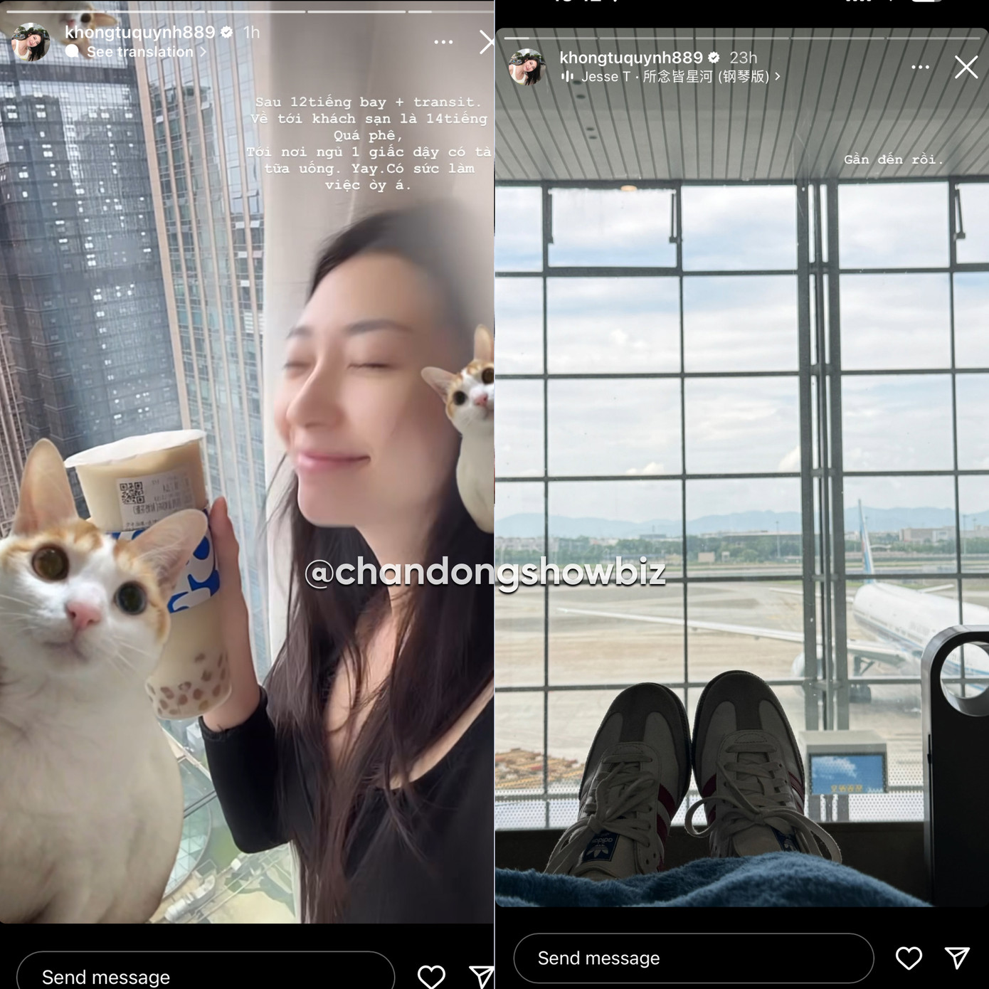 Hôm 29/5, Khổng Tú Quỳnh hạ cánh và check-in tại khách sạn Trung Quốc.