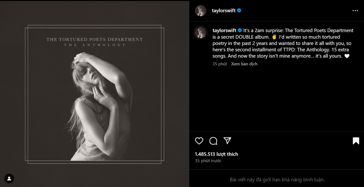 Bài đăng thông báo về phiên bản mới trên Instagram của cô nàng. Bài đăng thông báo về phiên bản mới trên Instagram của cô nàng.