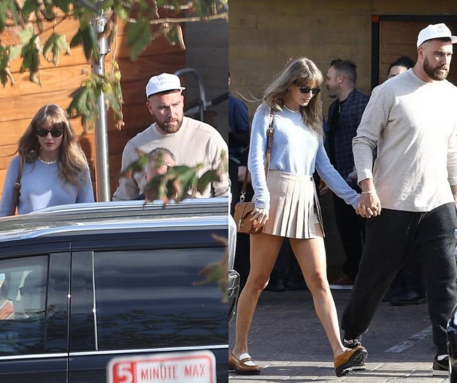 Taylor Swift mỉm cười khi nắm tay bạn trai.