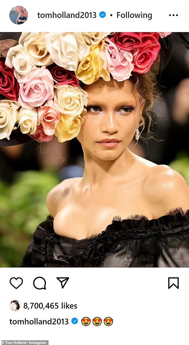 Tom Holland đăng hình bạn gái Zendaya lên Instagram cá nhân.