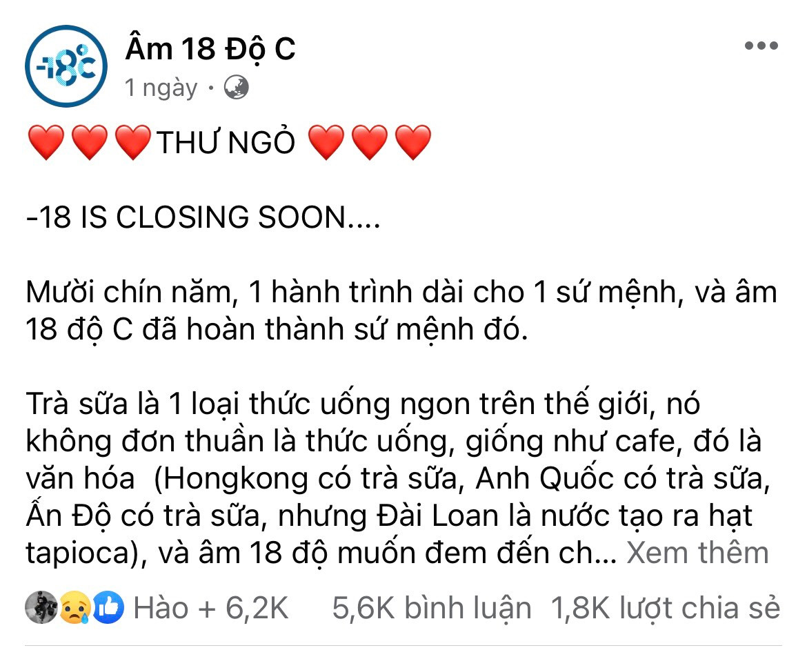 Bài đăng chính thức trên fanpage của Âm 18 độ C. Ảnh chụp màn hình.