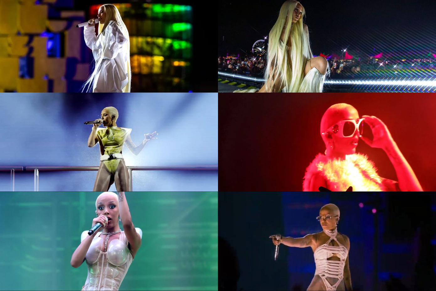 Doja thay 6 bộ trang phục khi trình diễn.