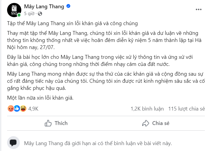 Hai bài đăng xin lỗi nhận nhiều tương tác tiêu cực từ cộng đồng mạng.