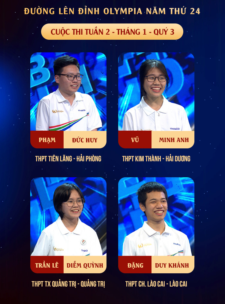 Bốn thí sinh đều ngang tài ngang sức. Nguồn: Fanpage Đường Lên Đỉnh Olympia Bốn thí sinh đều ngang tài ngang sức. Nguồn: Fanpage Đường Lên Đỉnh Olympia