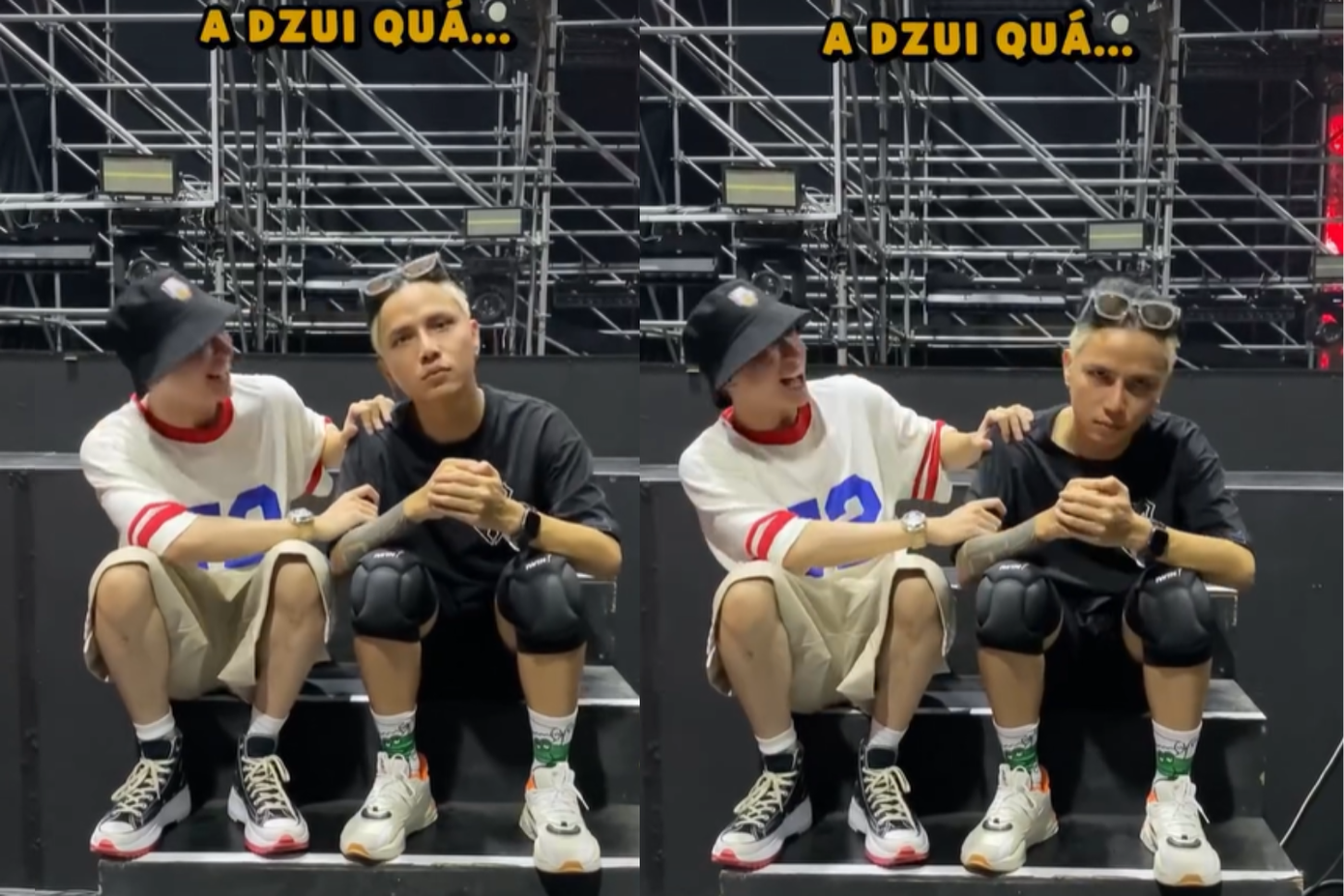 Gương mặt "vui vẻ" của Neko Lê khi nghe chuyện cười của S.T Sơn Thạch.