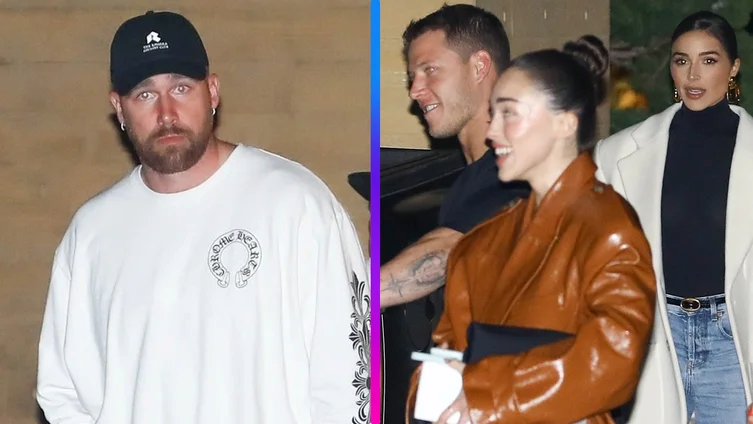 Travis ăn tối cùng cặp đôi Christian McCaffrey và Olivia Culpo tại một nhà hàng ở Malibu.