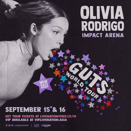 Olivia Rodrigo tăng thêm đêm diễn bổ sung vào ngày 15/9 tại Thái Lan. Olivia Rodrigo tăng thêm đêm diễn bổ sung vào ngày 15/9 tại Thái Lan.