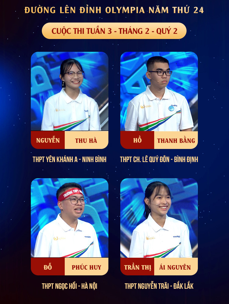 Chân dung 4 thí sinh xuất sắc của tuần này. Nguồn: Fanpage Đường Lên Đỉnh Olympia