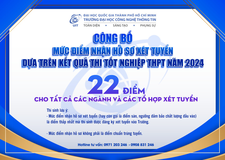 Mức điểm sàn của Đại học Công nghệ thông tin TP.HCM là 22 điểm. Mức điểm sàn của Đại học Công nghệ thông tin TP.HCM là 22 điểm.