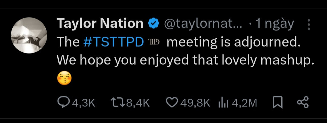 Dòng tweet gây hoang mang từ đội ngũ Taylor Swift. Dòng tweet gây hoang mang từ đội ngũ Taylor Swift.