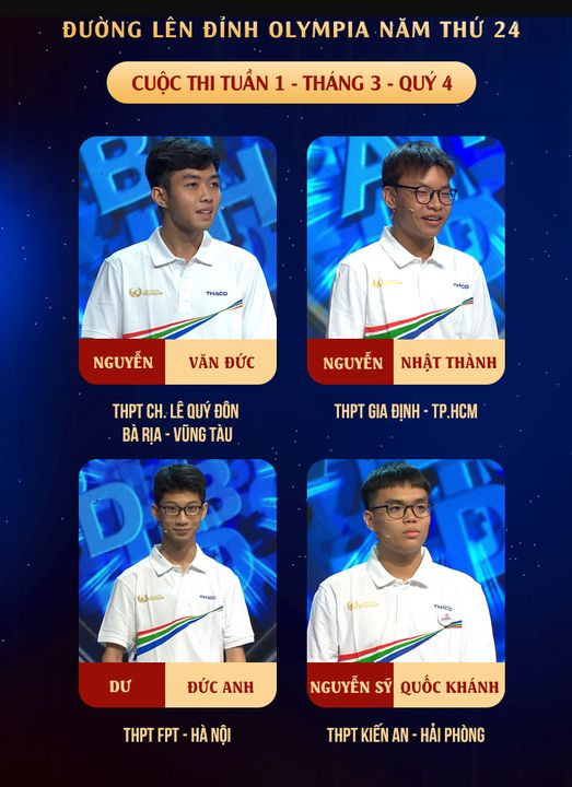 Hé lộ 4 &quot;anh tài&quot; trong cuộc thi tuần này. Nguồn: Fanpage Đường Lên Đỉnh Olympia