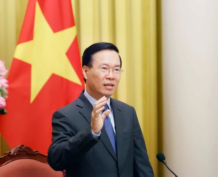 Chủ tịch nước Võ Văn Thưởng với các đại sứ, trưởng cơ quan đại diện Việt Nam tại nước ngoài. (Ảnh: Thống Nhất/TTXVN) Chủ tịch nước Võ Văn Thưởng với các đại sứ, trưởng cơ quan đại diện Việt Nam tại nước ngoài. (Ảnh: Thống Nhất/TTXVN)