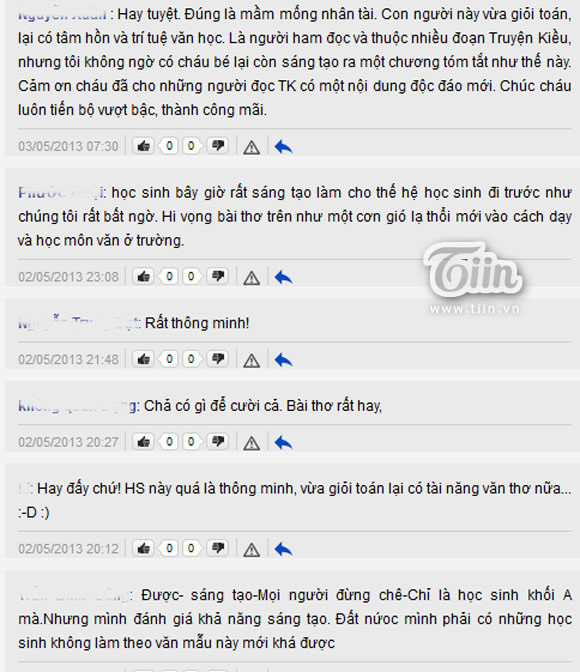 Nhiều bình luận tích cực từ cư dân mạng dành cho Đạt và bài thơ