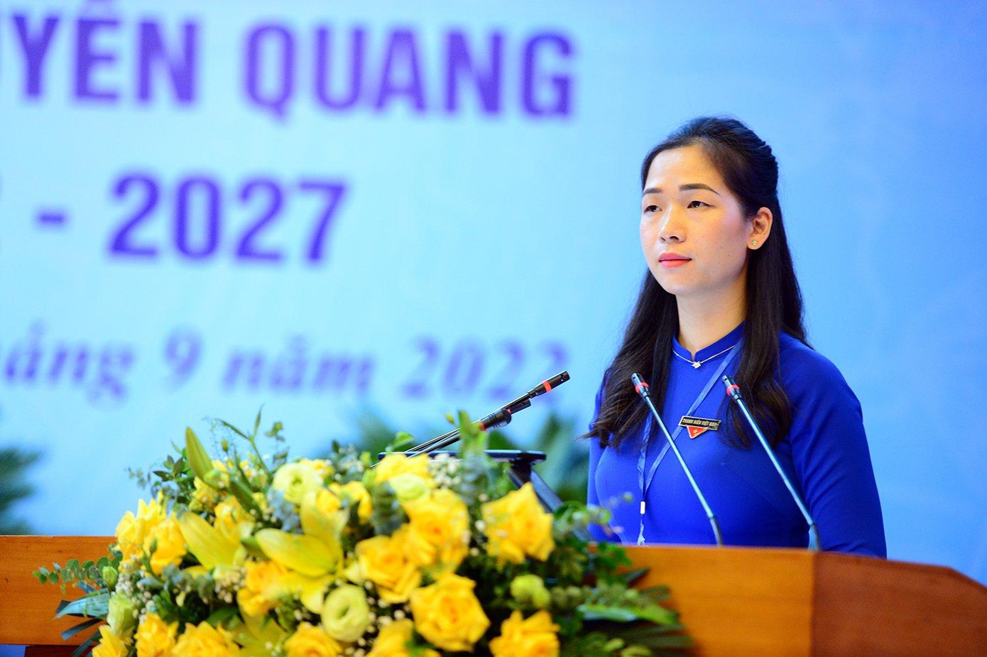 Chị Dương Minh Nguyệt - Bí thư Tỉnh Đoàn Tuyên Quang khóa XVI phát biểu khai mạc đại hội. Ảnh: Dương Triều Chị Dương Minh Nguyệt - Bí thư Tỉnh Đoàn Tuyên Quang khóa XVI phát biểu khai mạc đại hội. Ảnh: Dương Triều