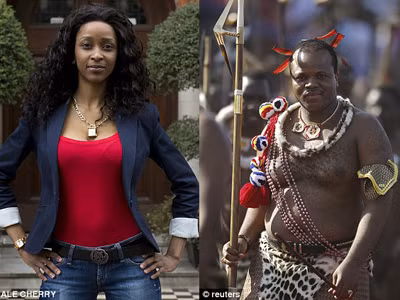 Cô Tintswalo Ngobeni và Vua Mswati III. Ảnh: Dale Cherry, Reuters