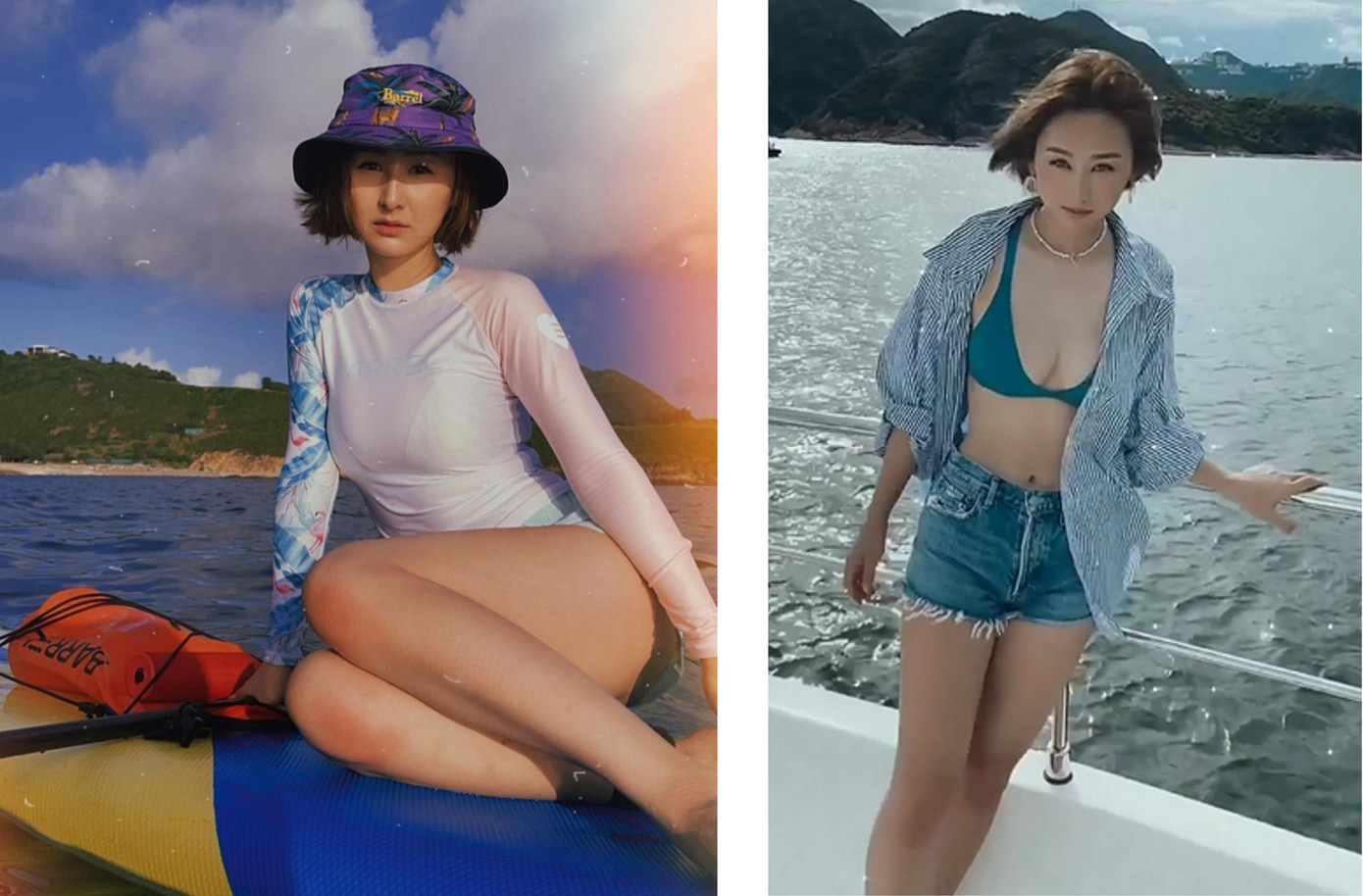 Cao Hải Ninh gợi cảm ở tuổi 34. Cô là nữ diễn viên và người dẫn chương trình Hong Kong, đoạt giải Đại sứ du lịch trong cuộc thi Hoa hậu Hong Kong 2008, đồng thời lọt top 5 chung cuộc.