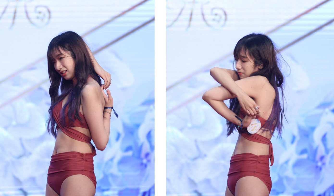 Một thí sinh khá xinh xắn nhưng tạo dáng khó hiểu.