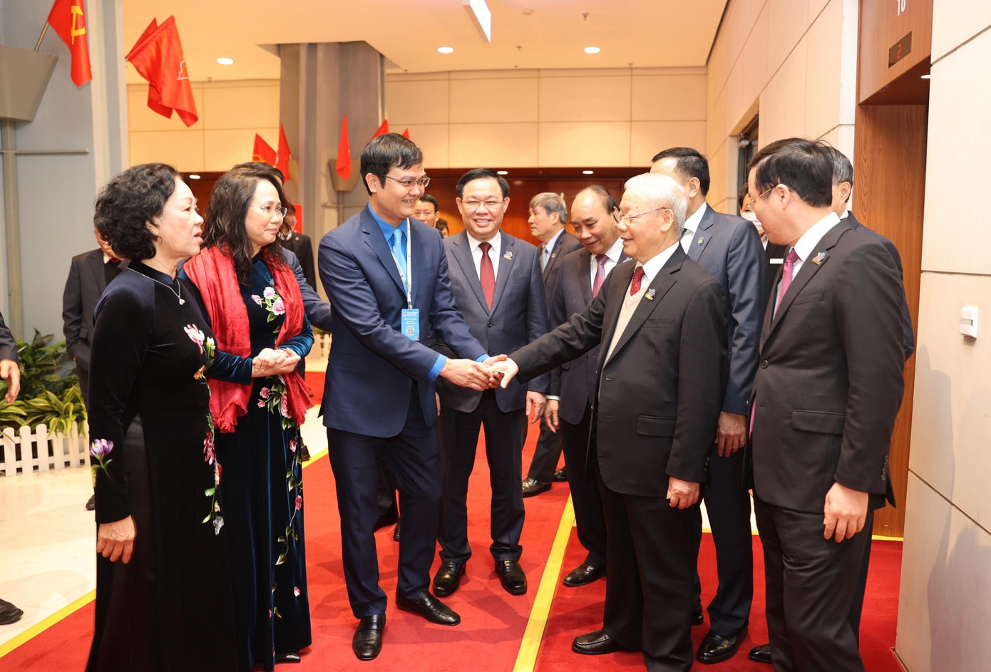 Tổng Bí thư Nguyễn Phú Trọng, Chủ tịch nước Nguyễn Xuân Phúc, Chủ tịch Quốc hội Vương Đình Huệ, Thường trực Ban Bí thư T.Ư Đảng Võ Văn Thưởng dự đại hội