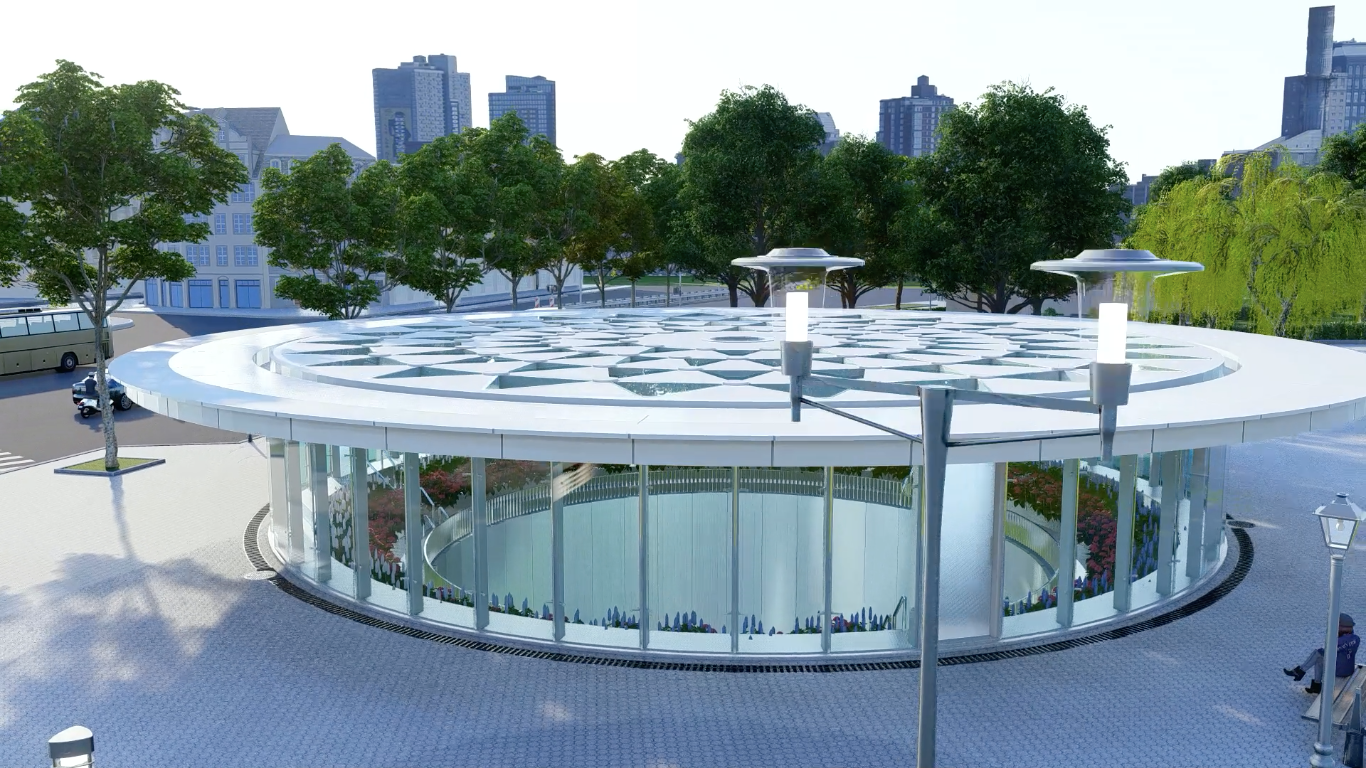 Theo đại diện Ban Quản lý đường sắt đô thị TPHCM (MAUR), giếng trời lấy sáng là điểm nhấn nổi bật kiến trúc đặc biệt, mang ý nghĩa biểu tượng cho nhà ga Bến Thành nói riêng và tuyến metro số 1 (Bến Thành – Suối Tiên) nói chung. (Ảnh chụp từ video do MAUR cung cấp).