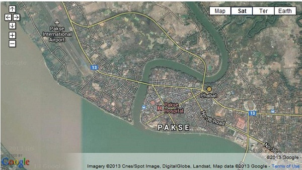 Pakse là thủ phủ tỉnh Champasak, nơi xảy ra vụ tai nạn chiều 16/10 (Nguồn: Google Maps)