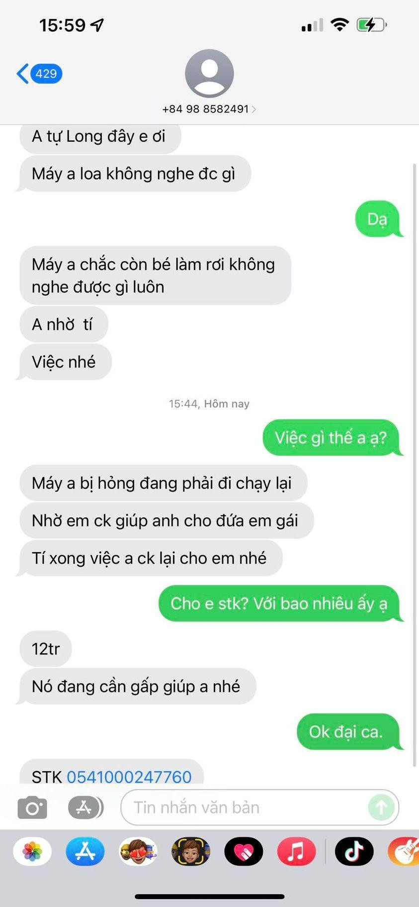 Tin nhắn giả mạo NSND Tự Long vay tiền người quen