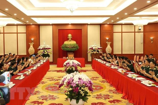 Tổng Bí thư Nguyễn Phú Trọng, Bí thư Quân ủy Trung ương phát biểu tại buổi gặp mặt các đại biểu Đại hội Đoàn Thanh niên Cộng sản Hồ Chí Minh Quân đội lần thứ X. (Ảnh: Trí Dũng/TTXVN)