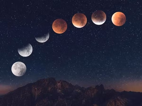 Một số giai đoạn của đêm nguyệt thực - Ảnh: NASA/SPACE