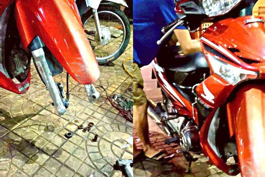 Chiếc xe đã được ông chú tốt bụng đẩy đến chỗ sửa xe lúc 12 giờ đêm được chủ nhân chụp ảnh lưu lại. Ảnh: NVCC