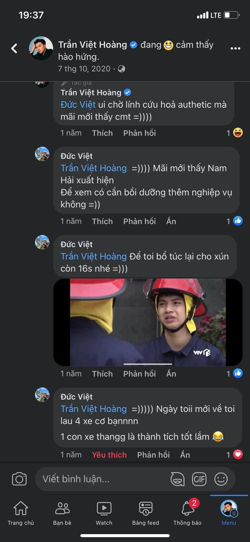 Những dòng bình luận khiến cộng đồng mạng xót xa của diễn viên Việt Hoàng và chiến sĩ cảnh sát PCCC Đỗ Đức Việt. Ảnh: Trần Việt Hoàng