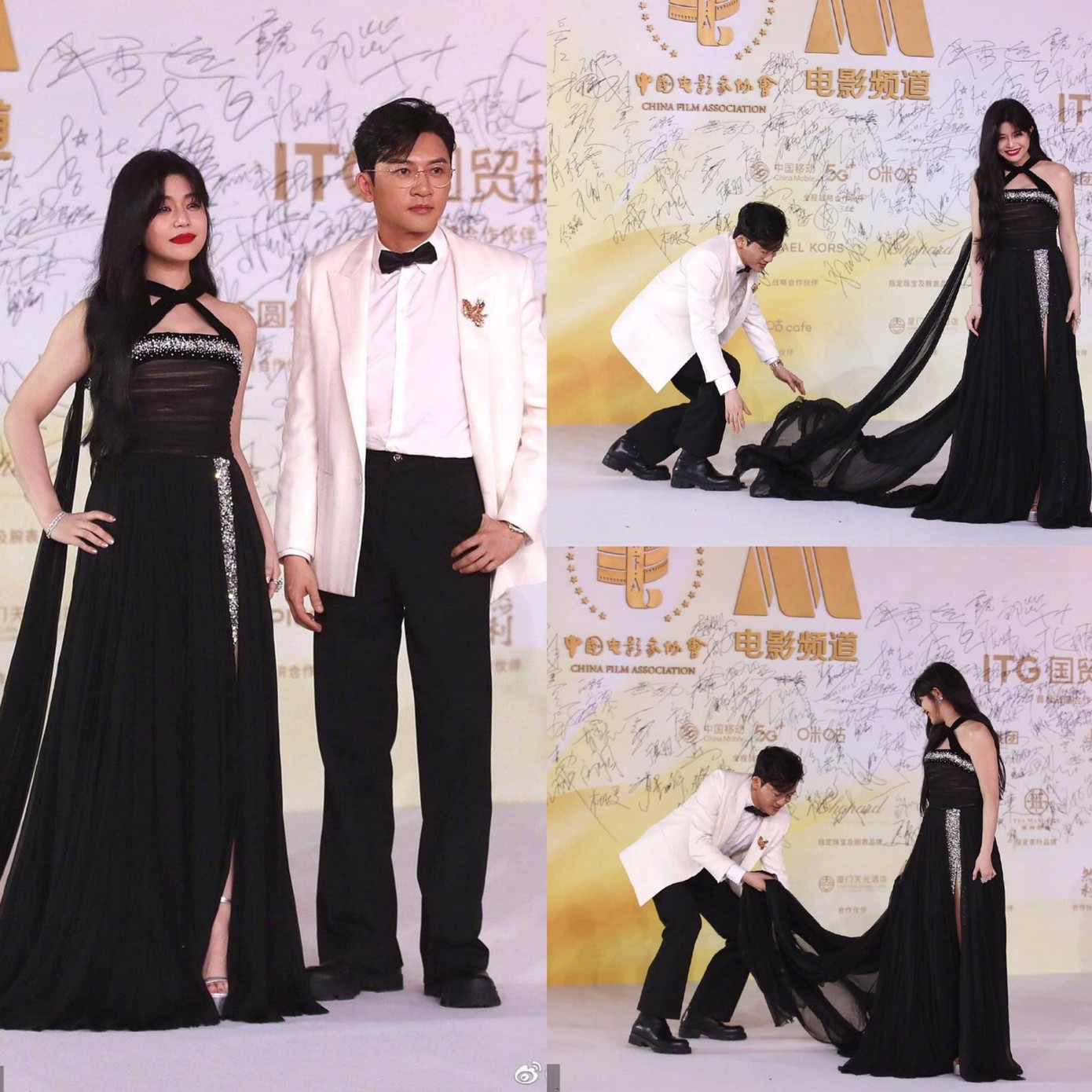 Hai nghệ sĩ sánh đôi trên thảm đỏ. Ảnh: Sina.