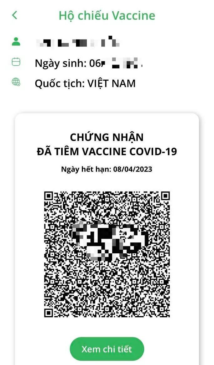 Hộ chiếu vắc-xin của người dân được hiển thị trên ứng dụng PC-Covid Hộ chiếu vắc-xin của người dân được hiển thị trên ứng dụng PC-Covid