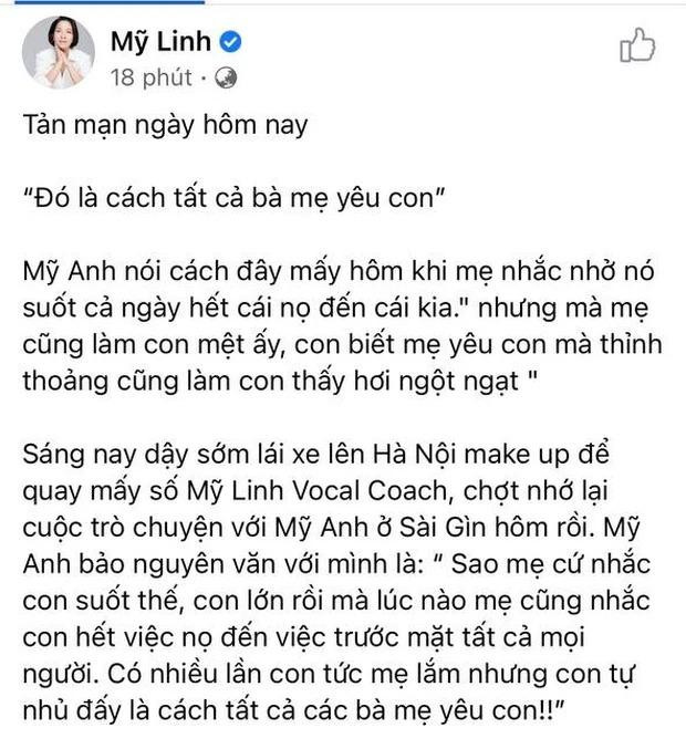 Mỹ Linh chia sẻ về con gái Mỹ Anh trên trang cá nhân