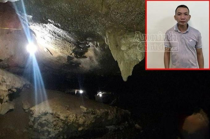 Lực lượng công an đã truy bắt thành công đối tượng Chu Văn Thành khi đối tượng đang lẩn trốn trong hang đá.