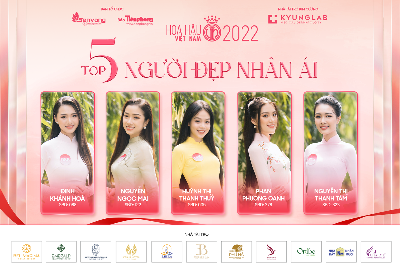 Top 5 Người đẹp Nhân ái Hoa hậu Việt Nam 2022. Top 5 Người đẹp Nhân ái Hoa hậu Việt Nam 2022.