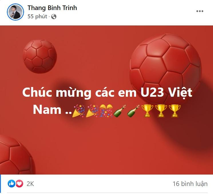 Ca sĩ Trịnh Thăng Bình gửi lời chúc mừng tới U23 Việt Nam