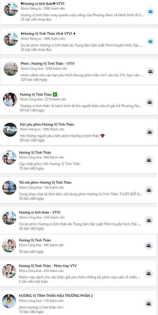 Hàng loạt hội nhóm trên mạng xã hội được lập nên để bàn tán về Hương vị tình thân Hàng loạt hội nhóm trên mạng xã hội được lập nên để bàn tán về Hương vị tình thân