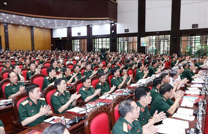 Các đại biểu dự Hội nghị Quân chính toàn quân 6 tháng đầu năm 2022. Ảnh: Dương Giang/TTXVN