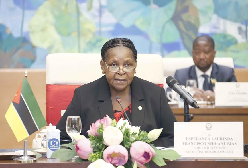 Chủ tịch Quốc hội Cộng hoà Mozambique Esperanca Laurinda Francisco Nhiuane Bias phát biểu. (Ảnh: Doãn Tấn/TTXVN) Chủ tịch Quốc hội Cộng hoà Mozambique Esperanca Laurinda Francisco Nhiuane Bias phát biểu. (Ảnh: Doãn Tấn/TTXVN)
