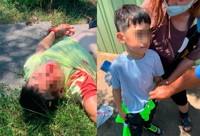 Lâm Chí Dĩnh và con trai Jenson tại hiện trường vụ tai nạn