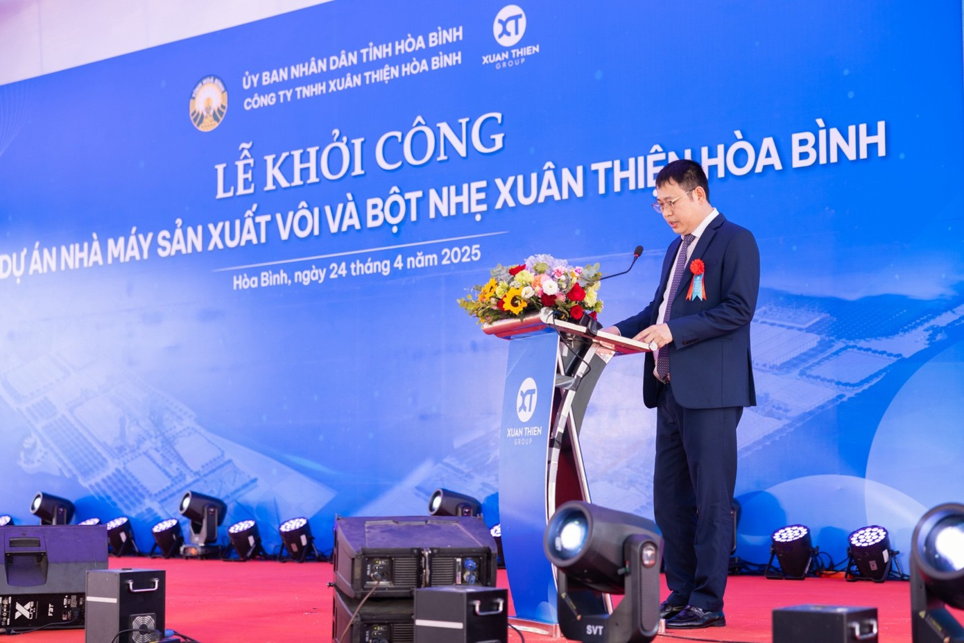 Ông Nguyễn Huy Hoàng, Tổng giám đốc Xuân Thiện Hòa Bình chia sẻ trong Lễ khởi công.