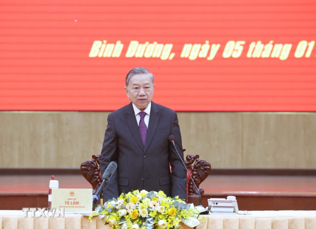 Tổng Bí thư Tô Lâm phát biểu tại buổi làm việc với Bộ Chỉ huy quân sự tỉnh Bình Dương. Ảnh: Thống Nhất/TTXVN Tổng Bí thư Tô Lâm phát biểu tại buổi làm việc với Bộ Chỉ huy quân sự tỉnh Bình Dương. Ảnh: Thống Nhất/TTXVN
