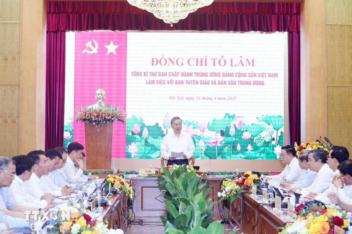 Tổng Bí thư Tô Lâm phát biểu chỉ đạo. (Ảnh: Thống Nhất/TTXVN).
