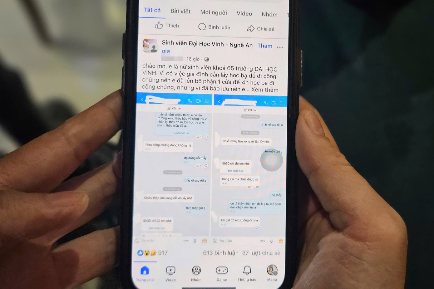 Bài đăng của nữ sinh &quot;tố&quot; cán bộ Trường Đại học Vinh gạ gẫm