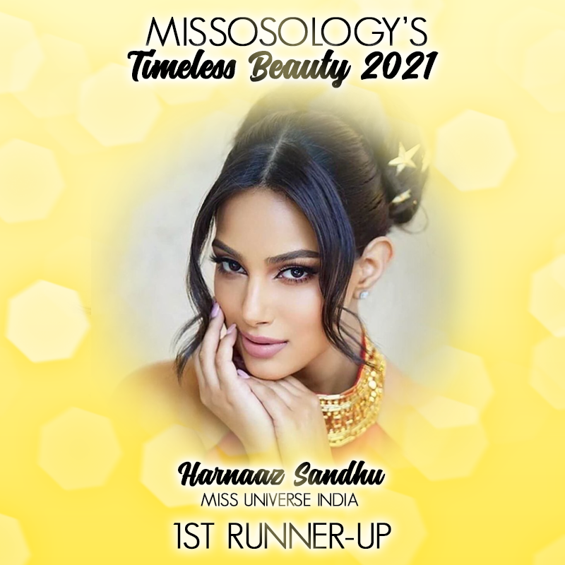 Đương kim Hoa hậu Hoàn vũ 2021 Harnaaz Sandhu đứng thứ 2 trong cuộc bình chọn Timeless Beauty 2021.