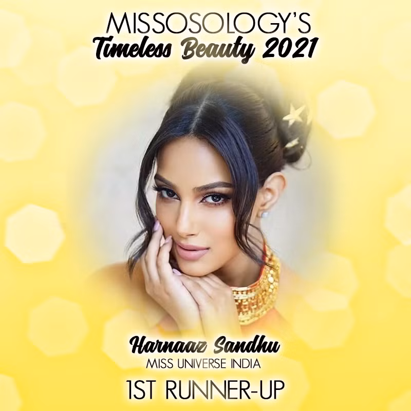 Đương kim Hoa hậu Hoàn vũ 2021 Harnaaz Sandhu đứng thứ 2 trong cuộc bình chọn Timeless Beauty 2021.