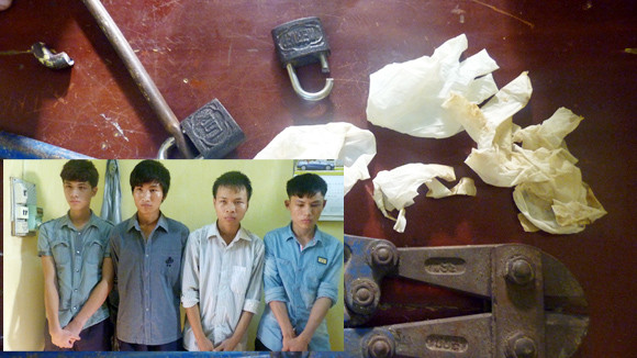 Đối tượng và tang vật trong vụ trộm tại trường THPT Hòa Thạch. Đối tượng và tang vật trong vụ trộm tại trường THPT Hòa Thạch