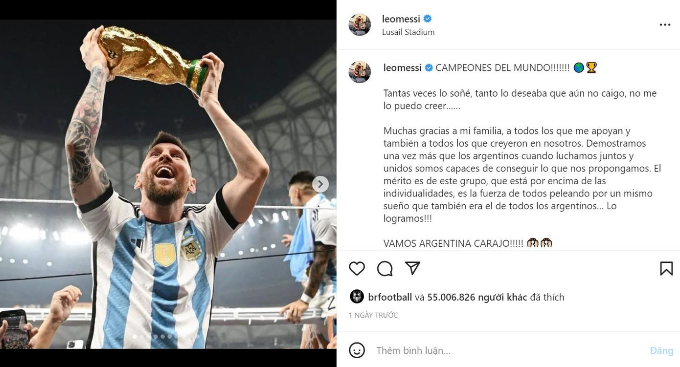 Hình ảnh Messi nâng cúp gây bão trên mạng xã hội