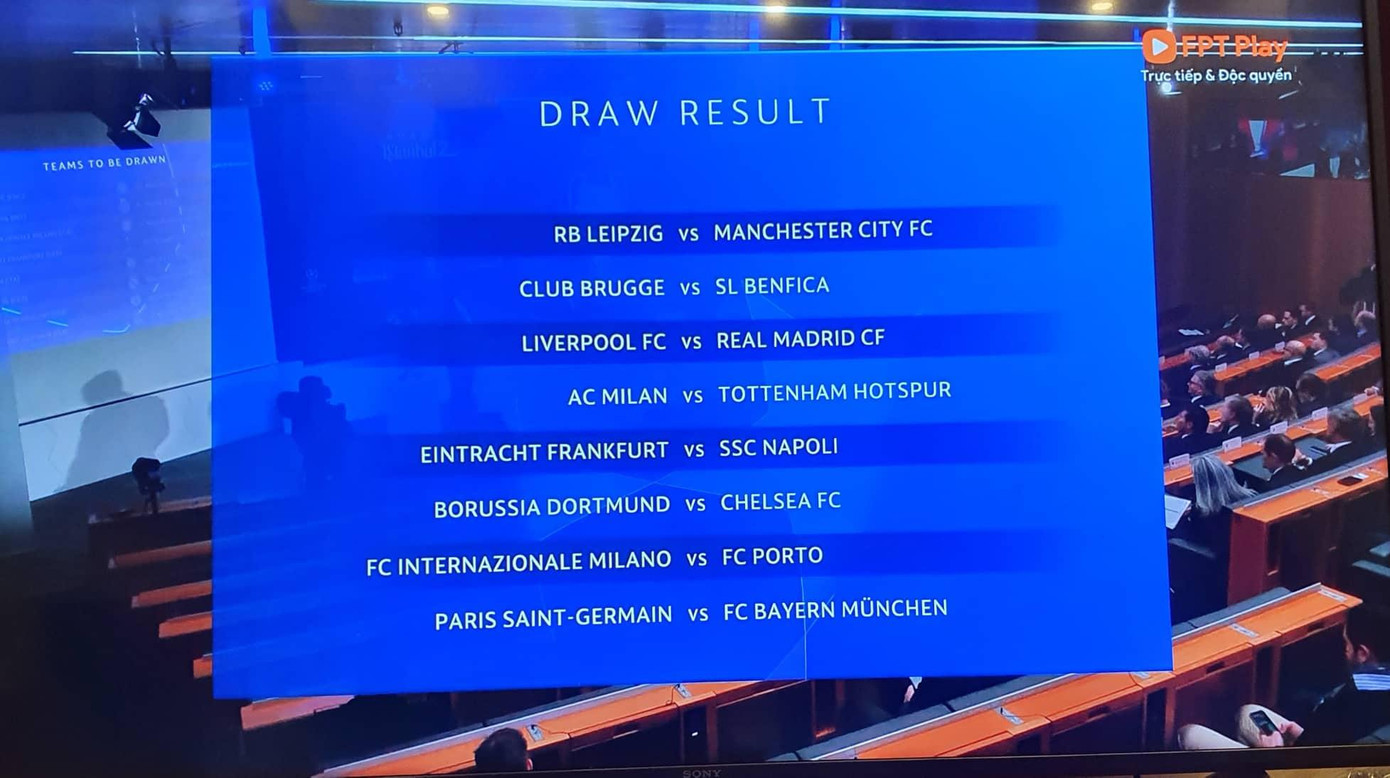 Kết quả bốc thăm vòng 1/8 C1 châu Âu